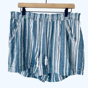 BRIGGS Linen Highwaist Shorts Blue & White Stripes Tassel and Pocket Details XL
